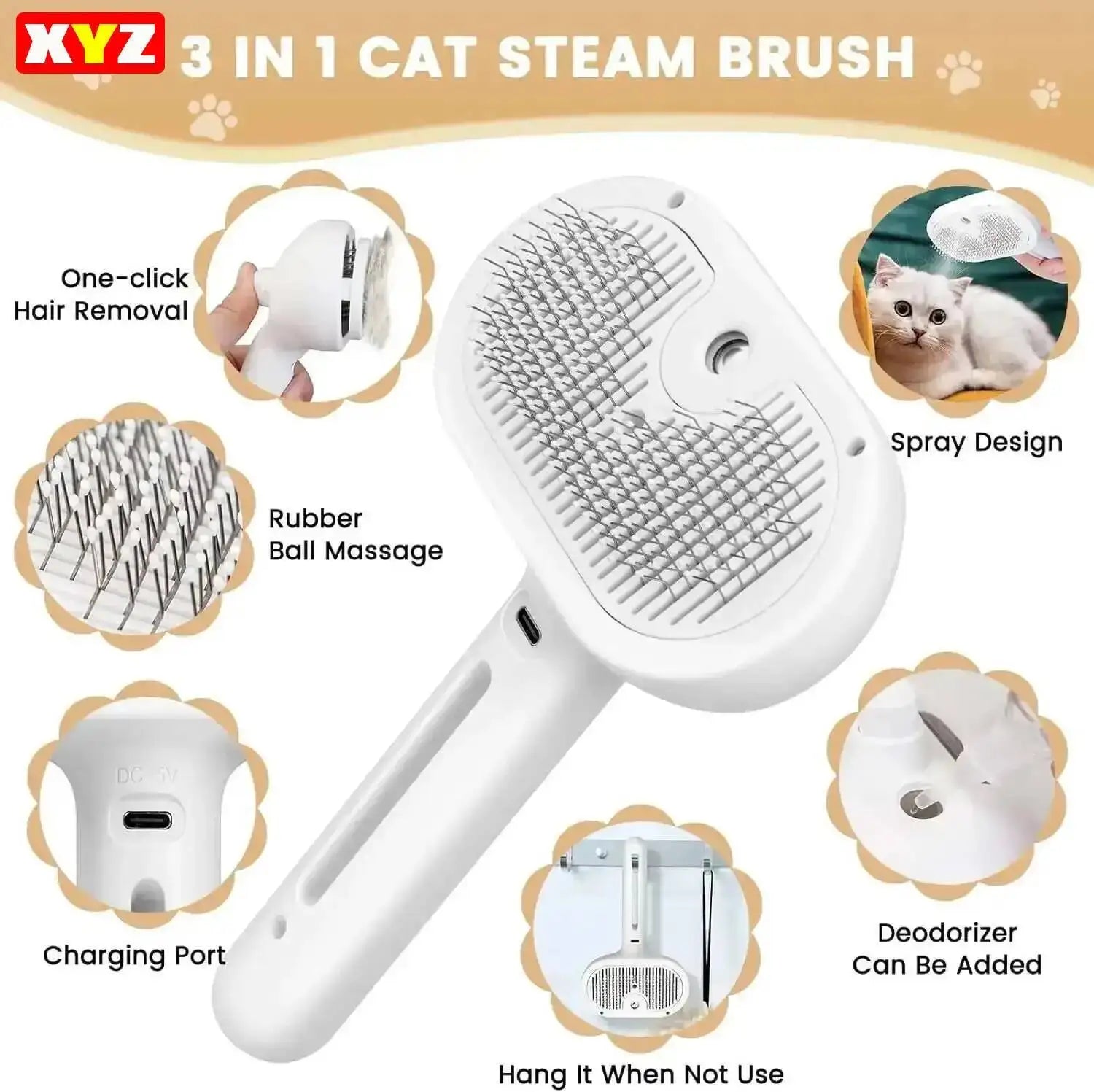HappyPaws 3-in-1 Dog Steamer Brush